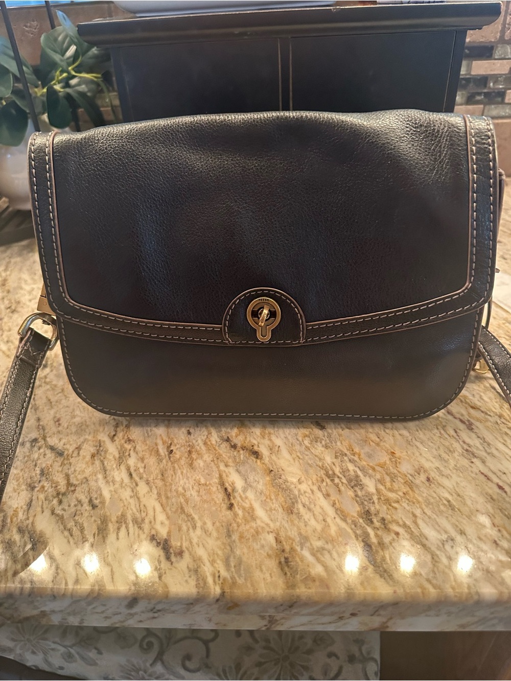 Fossil Black Leather Ainsley Flap